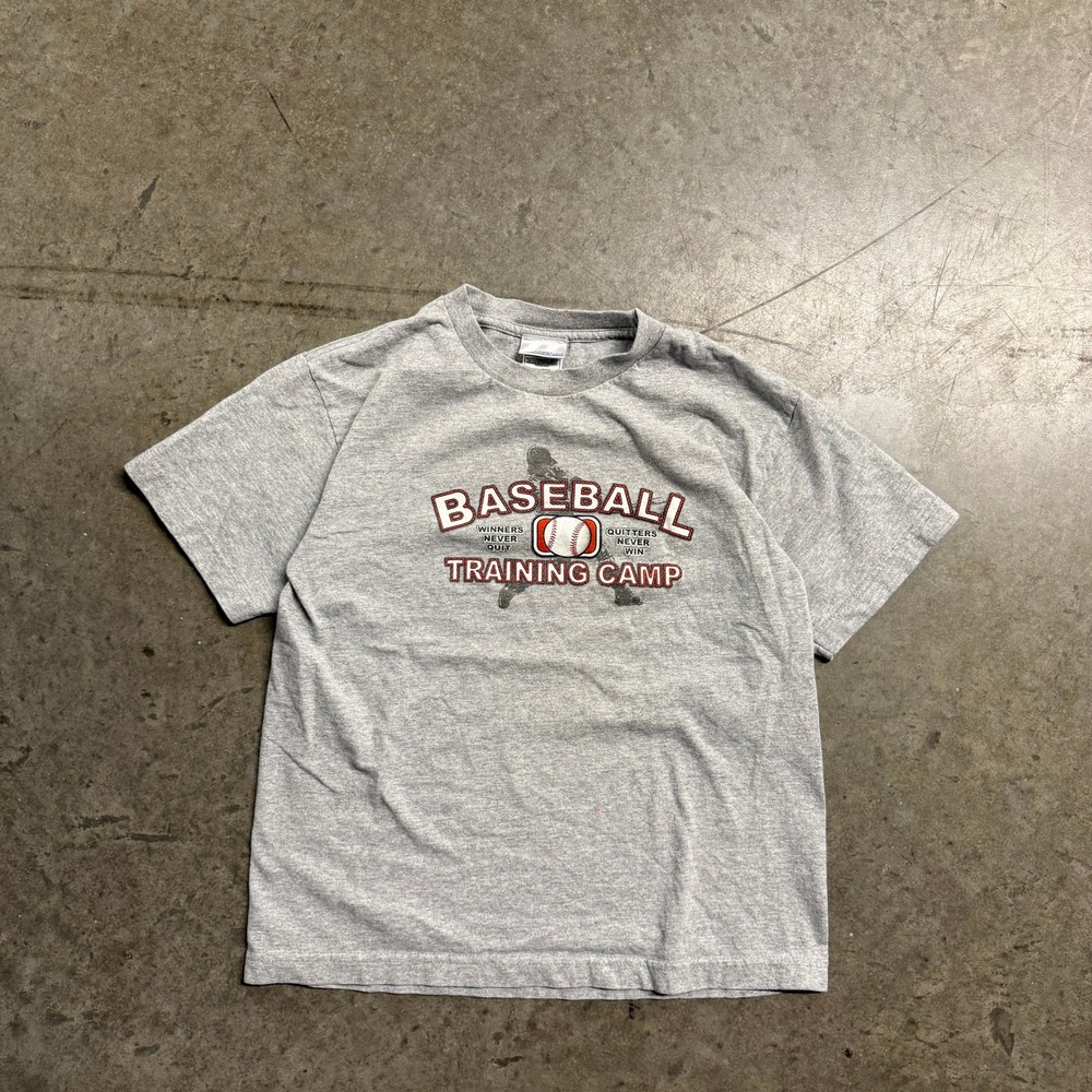 Prospirit Kids Gray Baseball Training  Y2K Camp Graphic T-Shirt Size L Large